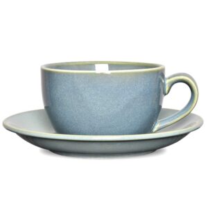 bosmarlin coffee cup mug with saucer for latte, cappuccino, tea, 8.5 oz, dishwasher and microwave safe, reactive glaze, 1 pcs (sage green, 1)