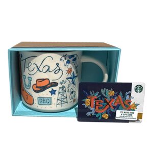 Starbucks Texas Coffee Mug with Limited Edition Texas Starbucks Gift Card Collectible No Value, Been There Series Across The Globe Collection White Orange Blue Ceramic Cup Gift Set, 14 FL OZ, 414 ML