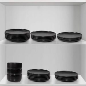 Monamour 10 Inch Matte Porcelain Dinner Plate, Elegant Round Ceramic Serving Plate for Steak, Salad, Pasta, Pizza, Set of 6 (Black)