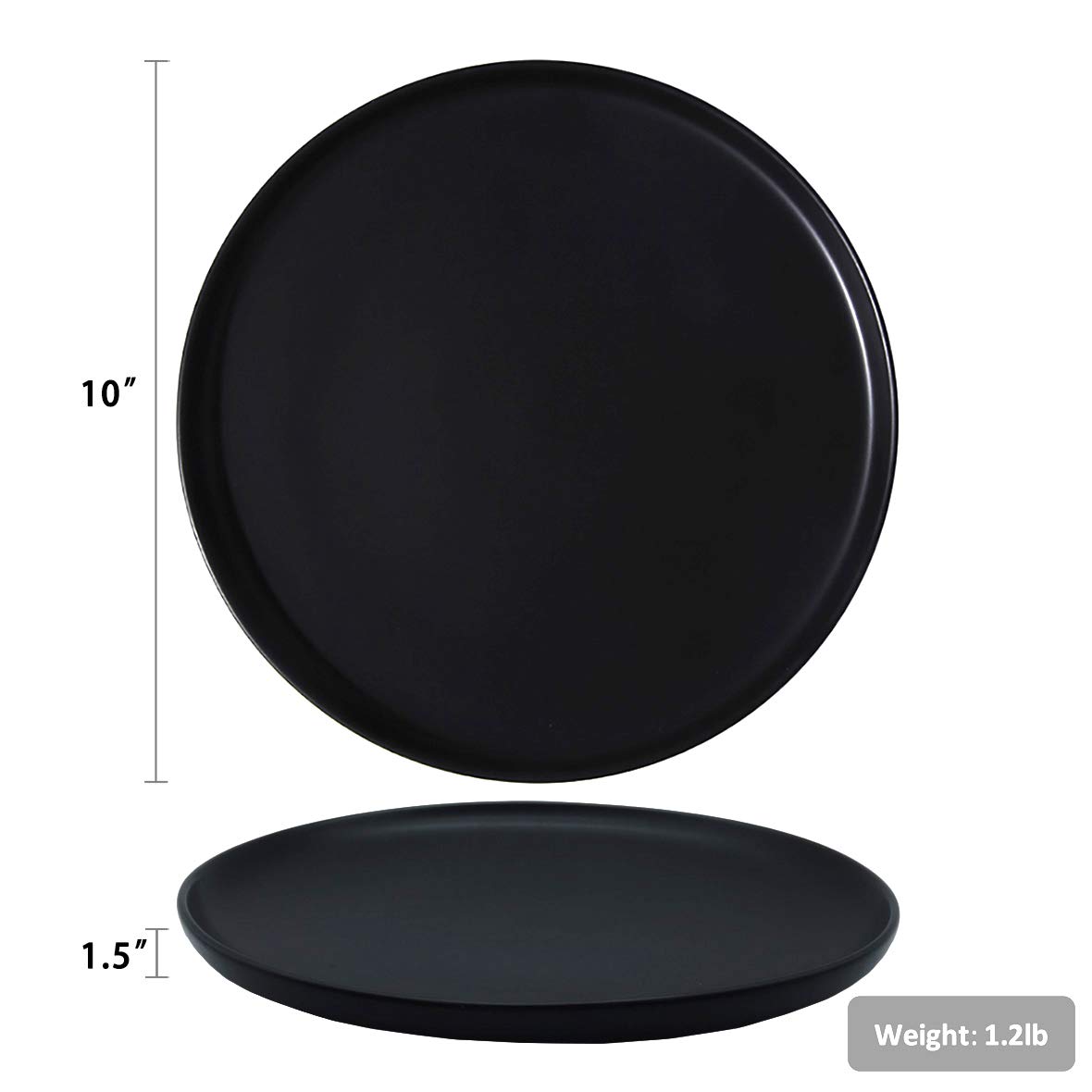 Monamour 10 Inch Matte Porcelain Dinner Plate, Elegant Round Ceramic Serving Plate for Steak, Salad, Pasta, Pizza, Set of 6 (Black)