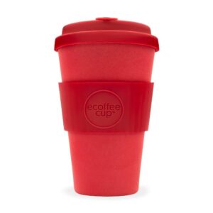 ecoffee cup reusable sustainable to-go travel coffee-cup portable cups with no leak silicone lid - dishwasher safe (14oz, red dawn)