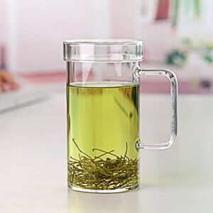 FLFK 20 Ounce Borosilicate Glass Coffee Mug Cup TeaCup-Glass Lid- High Capacity-Premium Quality Tea Mug for Reading