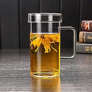 FLFK 20 Ounce Borosilicate Glass Coffee Mug Cup TeaCup-Glass Lid- High Capacity-Premium Quality Tea Mug for Reading