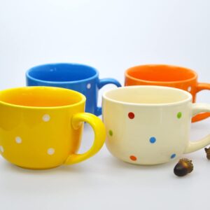 CHOOLD Large Ceramic Coffee Mug Polka Dot Milk Cup Tea Cup Jumbo Mugs Soup Bowl with Handle for Couple 15oz(Colorful)