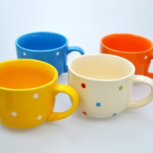 CHOOLD Large Ceramic Coffee Mug Polka Dot Milk Cup Tea Cup Jumbo Mugs Soup Bowl with Handle for Couple 15oz(Colorful)