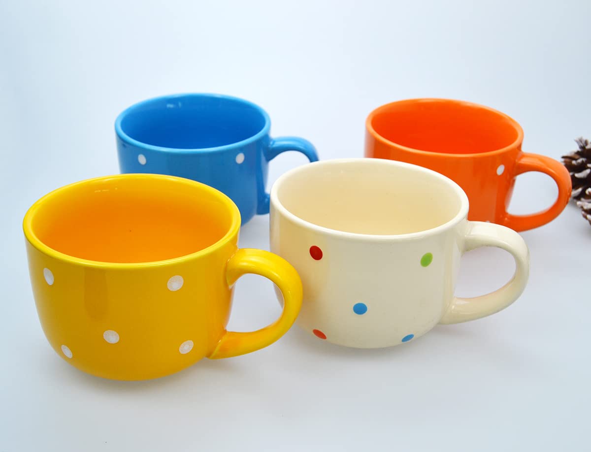 CHOOLD Large Ceramic Coffee Mug Polka Dot Milk Cup Tea Cup Jumbo Mugs Soup Bowl with Handle for Couple 15oz(Colorful)