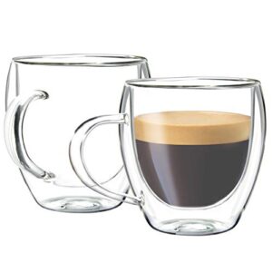 youngever 2 pack glass espresso mugs, double wall thermo insulated glass coffee cups, glass coffee mugs, 5.5 ounce (tall)