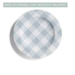 Barnyard Designs 12-piece Melamine Dinnerware Set, Durable Chip-Resistant Dishware for Indoor/Outdoor Use, Service for 4, Light Blue Buffalo Plaid, (Dinner Plate: 11”, Salad Plate: 8.5”, Bowl: 7”)