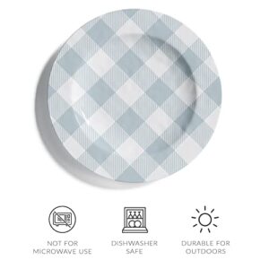 Barnyard Designs 12-piece Melamine Dinnerware Set, Durable Chip-Resistant Dishware for Indoor/Outdoor Use, Service for 4, Light Blue Buffalo Plaid, (Dinner Plate: 11”, Salad Plate: 8.5”, Bowl: 7”)