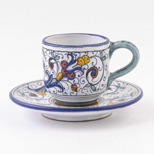 fima thatsarte.com - italian ceramic espresso cup & saucer ricco deruta blu - hand painted cup, made in italy ceramics, handmade coffee cups, italian ceramics deruta, italian pottery