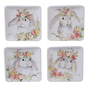 certified international sweet bunny 6" canape/snack plates, assorted designs, set of 4, multicolored