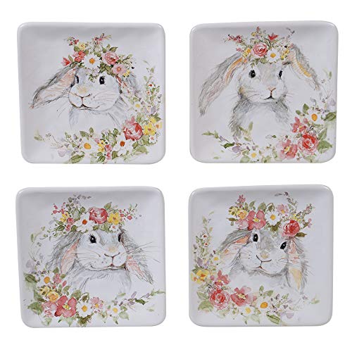 Certified International Sweet Bunny 6" Canape/Snack Plates, Assorted Designs, Set of 4, Multicolored