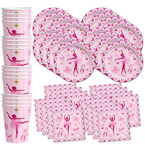 Little Ballerina Birthday Party Supplies Set Plates Napkins Cups Tableware Kit for 16