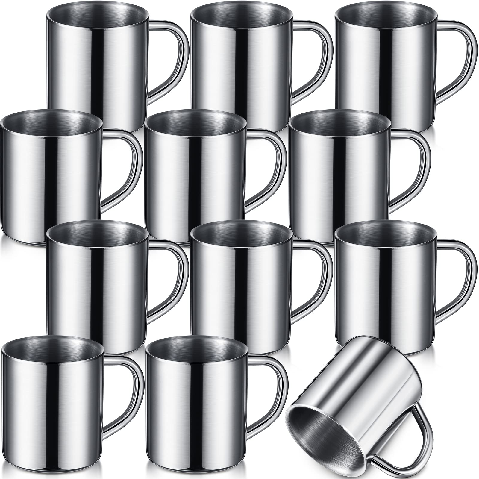 Amyhill 12 Pieces Stainless Steel Mug 7.5oz Camping Coffee Mugs Kids Hot Chocolate Mug Metal Cup Dishwasher Safe Stainless Steel Coffee Cup