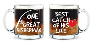 aw fashions one great fisherman, best catch of his life coffee mug couples set 13oz - gift for husband and wife - him and her newlyweds wedding anniversary bridal gift mr and mrs housewarming