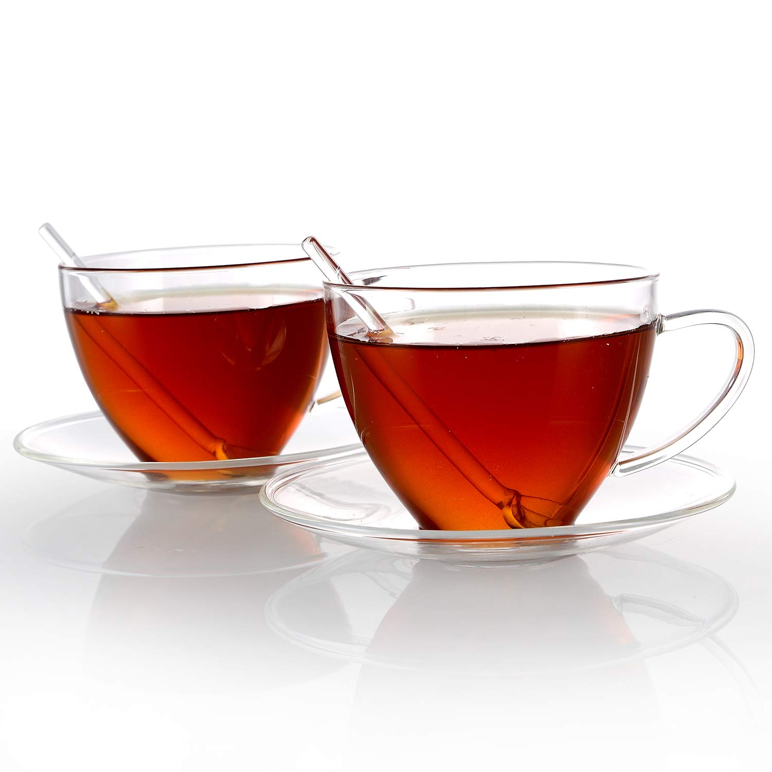 Teabloom Royal Teacup and Saucer Set 2-Pack – Medium Teacup Size – 8 OZ/ 240 ML Capacity – Crystal Clear Classic Design – Premium Borosilicate Glass – Stain-free and Heat Resistant