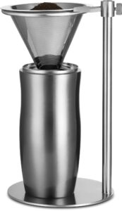 gourmia gvd9320 pour over stand coffee station - freestanding drip coffee stand with reusable stainless steel cone filter - make coffee directly into mug, cup or thermos - stainless steel