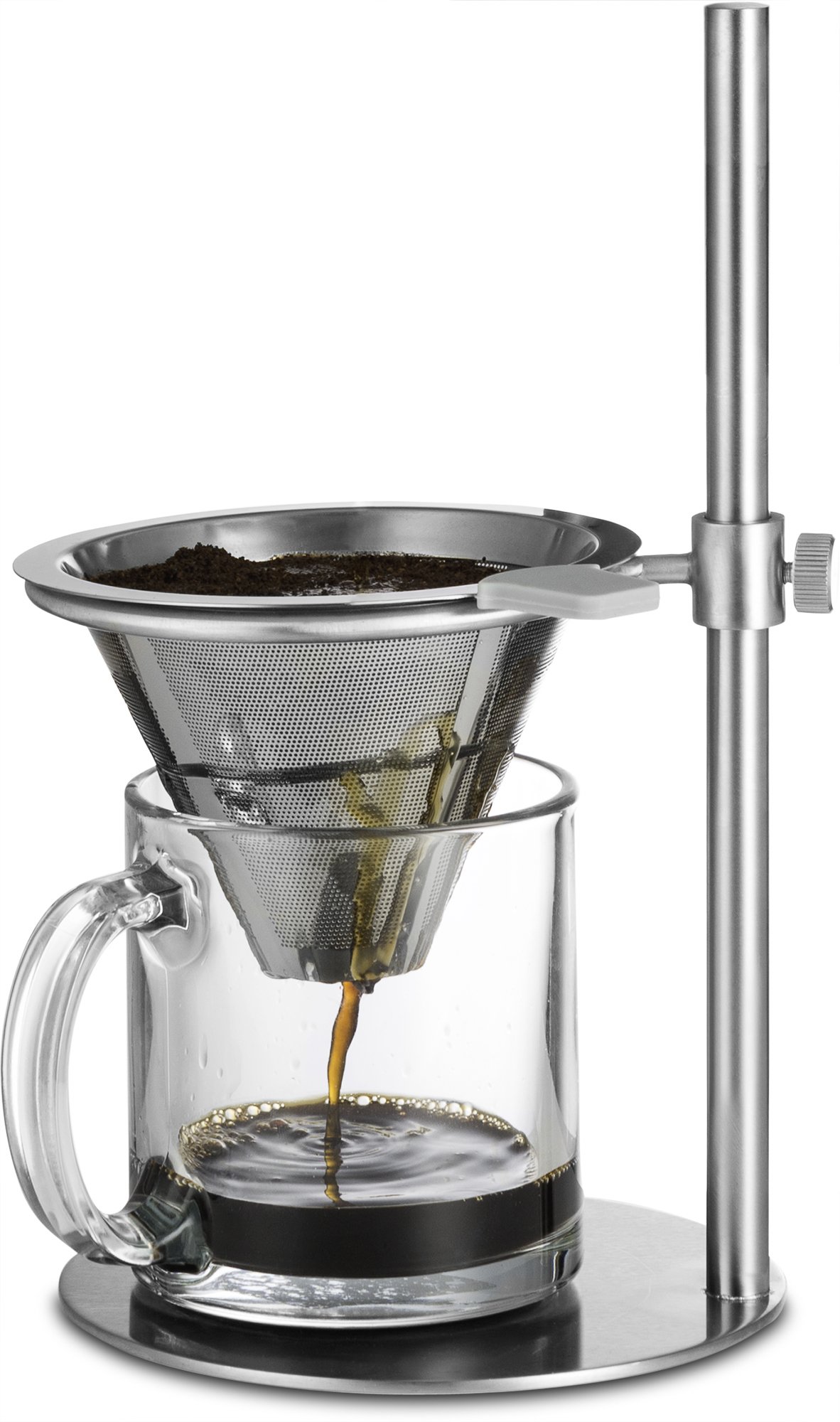 Gourmia GVD9320 Pour Over Stand Coffee Station - Freestanding Drip Coffee Stand with Reusable Stainless Steel Cone Filter - Make Coffee Directly into Mug, Cup or Thermos - Stainless Steel