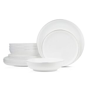 stone lain gabrielle bone china dinnerware set, 12-piece service for 4, white and platinum