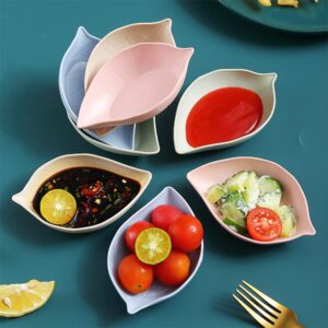 TIE-DailyNec 8 PCS Sauce Dish Leaf Shape, Soy Sauce Dishes Mixed Color Dipping Bowls Mini Plastic Seasoning Dish Appetizer Plates