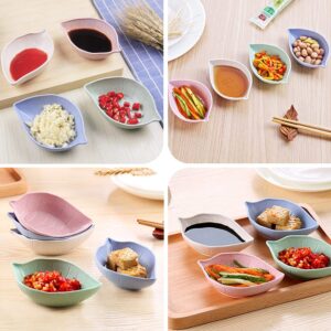 TIE-DailyNec 8 PCS Sauce Dish Leaf Shape, Soy Sauce Dishes Mixed Color Dipping Bowls Mini Plastic Seasoning Dish Appetizer Plates