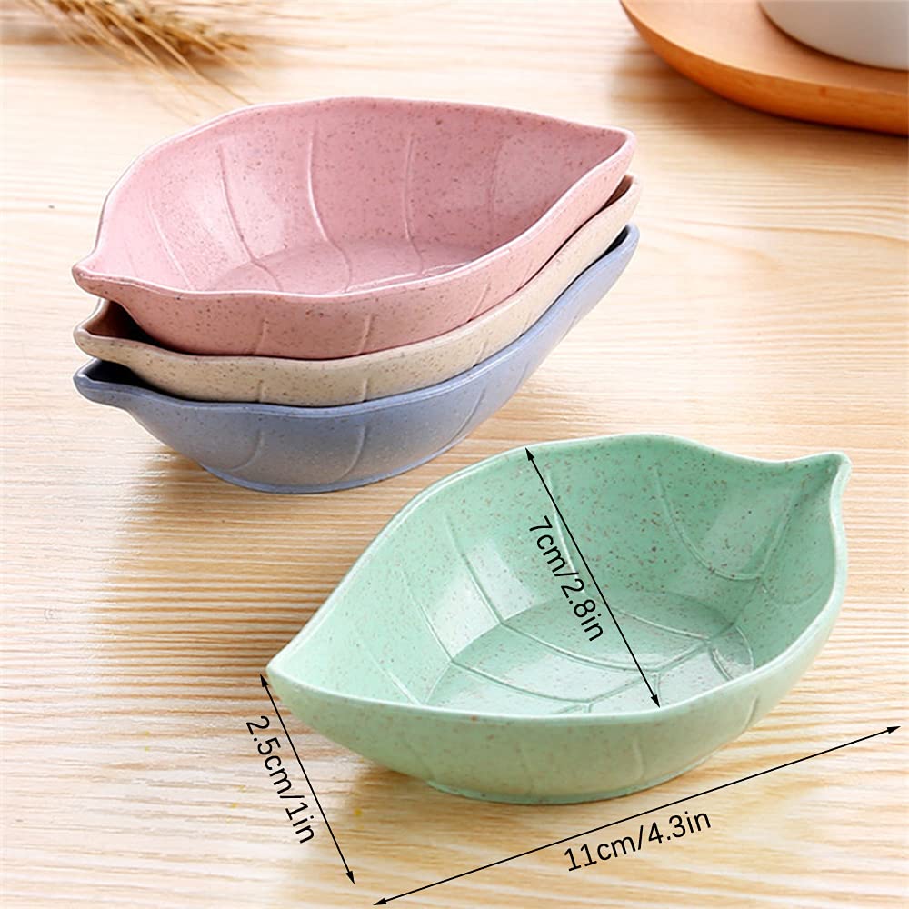 TIE-DailyNec 8 PCS Sauce Dish Leaf Shape, Soy Sauce Dishes Mixed Color Dipping Bowls Mini Plastic Seasoning Dish Appetizer Plates