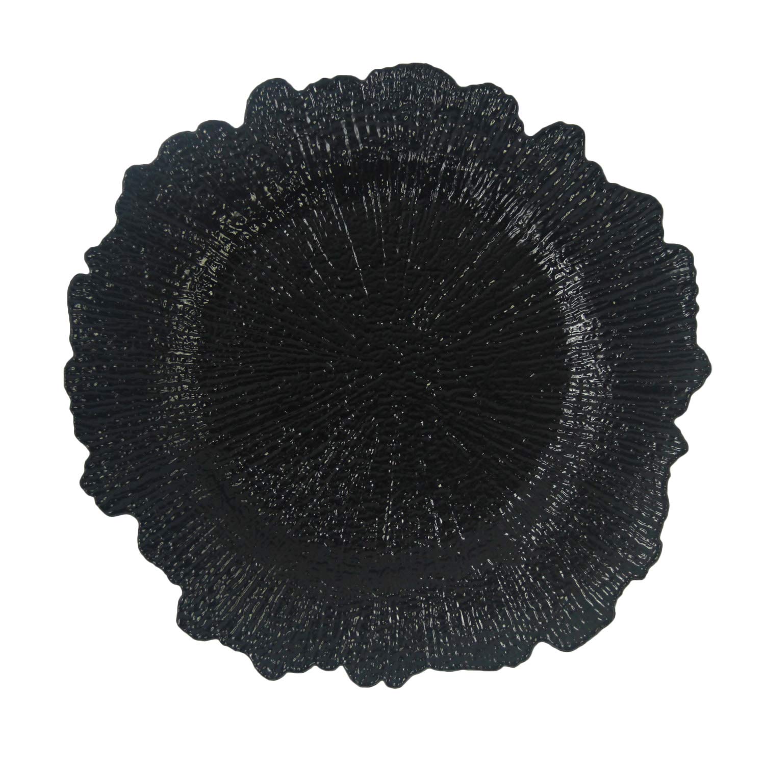 WELMATCH Black Plastic Reef Charger Plates - 12 pcs 13 Inch Round Floral Sponge Charger Plates Wedding Party Decoration (Black, 12)