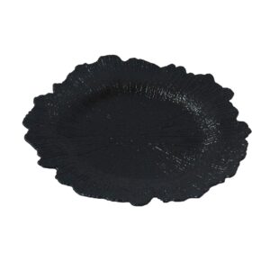 WELMATCH Black Plastic Reef Charger Plates - 12 pcs 13 Inch Round Floral Sponge Charger Plates Wedding Party Decoration (Black, 12)