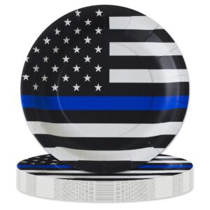 havercamp police-thin blue line lg. 9” plates (24 pcs.) in the official thin blue line flag pattern. 24 paper dinner plates
