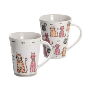 SPOTTED DOG GIFT COMPANY Cat Mugs, Cat Coffee Mug Set, 12 oz Cute Ceramic Porcelain China Coffee Tea Mugs Cups, Happy Cats Themed Gifts for Cat Lovers and Animal Lovers Women Men, Set of 2