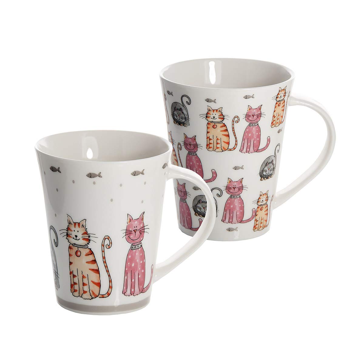 SPOTTED DOG GIFT COMPANY Cat Mugs, Cat Coffee Mug Set, 12 oz Cute Ceramic Porcelain China Coffee Tea Mugs Cups, Happy Cats Themed Gifts for Cat Lovers and Animal Lovers Women Men, Set of 2