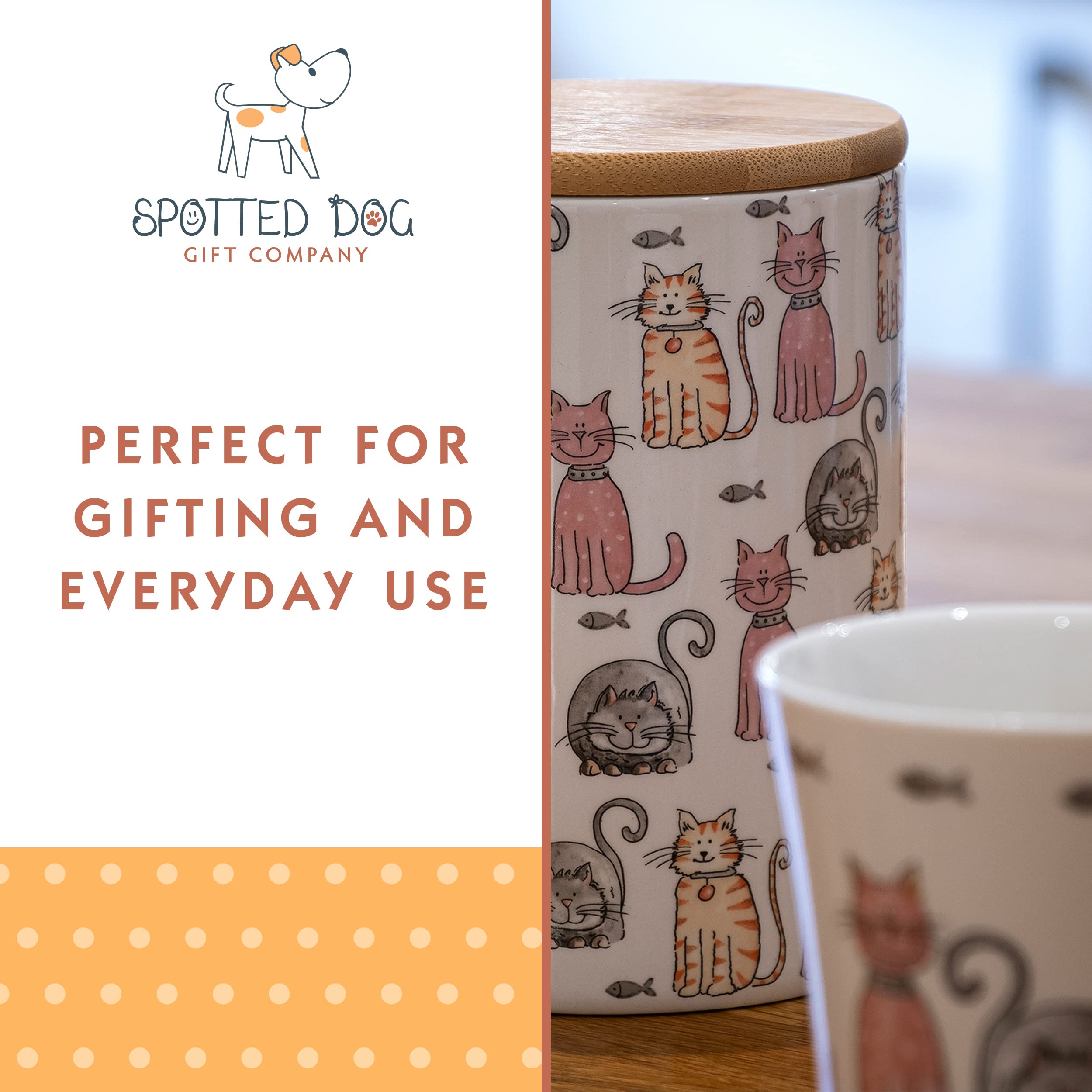 SPOTTED DOG GIFT COMPANY Cat Mugs, Cat Coffee Mug Set, 12 oz Cute Ceramic Porcelain China Coffee Tea Mugs Cups, Happy Cats Themed Gifts for Cat Lovers and Animal Lovers Women Men, Set of 2