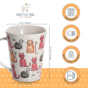 SPOTTED DOG GIFT COMPANY Cat Mugs, Cat Coffee Mug Set, 12 oz Cute Ceramic Porcelain China Coffee Tea Mugs Cups, Happy Cats Themed Gifts for Cat Lovers and Animal Lovers Women Men, Set of 2