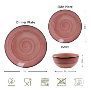 12Pcs Melamine Dinnerware Set, Plates And Bowls Sets for 4, Pink Color Dinnerware Sets, Melamine Plates Bowls Indoor and Outdoor Use Dish Set Dishwasher Safe BPA Free(Pink)