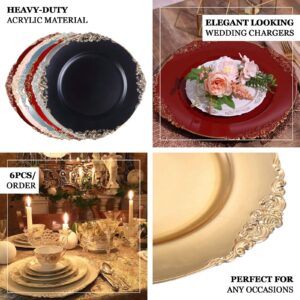 Efavormart 6 Pack White 13" Round Baroque Charger Plates Leaf Embossed Antique Gold Rim for Tabletop Decor Catering Event