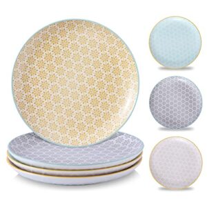 peacehome ceramic dessert plates set: set of 4 round stackable porcelain dinner dessert plates set - microwave, oven, and dishwasher safe - assorted colors(7.4 inch)