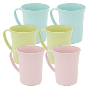 okuna outpost wheat straw mugs with handle, set of 6 unbreakable plastic coffee cups (3 colors, 11 oz)