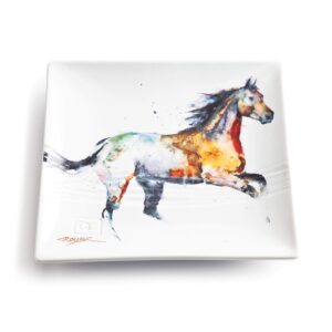 demdaco dean crouser bird watercolor 7 x 7 ceramic stoneware decorative snack plate (running horse)