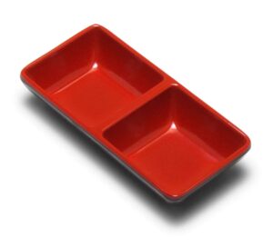japanbargain 2395, japanese style soy sauce dishes dipping bowls, red and black color, two compartments, 2 pack