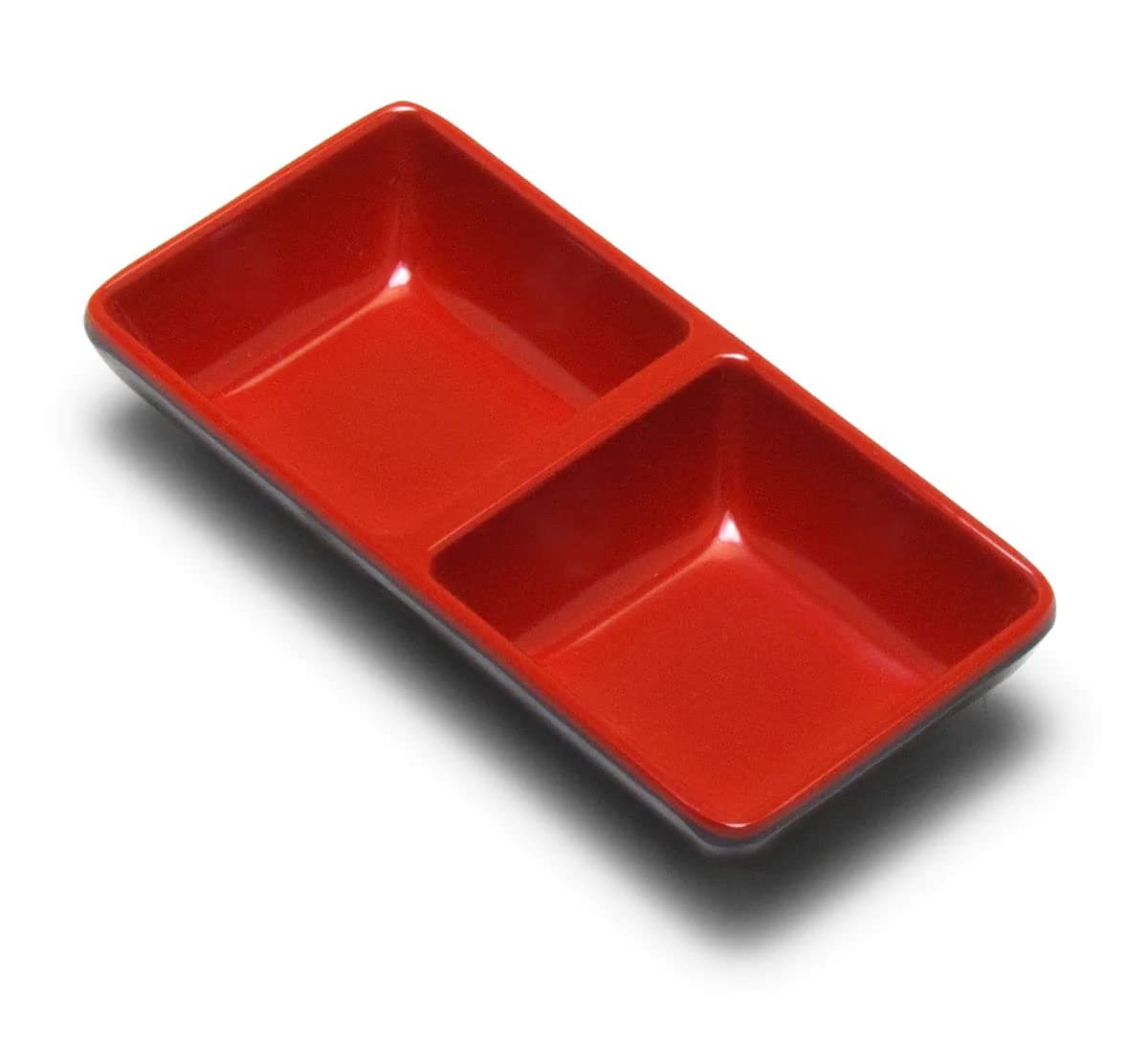 JapanBargain 2395, Japanese Style Soy Sauce Dishes Dipping Bowls, Red and Black Color, Two Compartments, 2 Pack