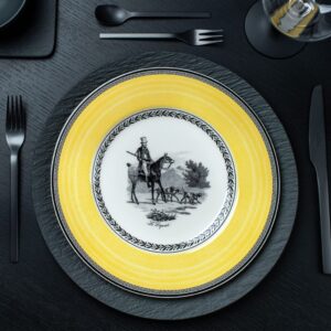 Villeroy & Boch Audun Chasse Dinner Plate, 10.5 in, White/Gray/Yellow