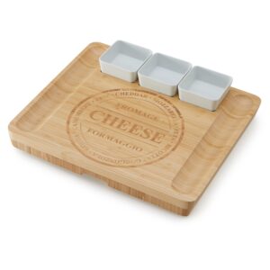 Vistella Charcuterie Cheese Board - Natural Bamboo Platter with drawer and Ceramic Bowls - Knives and Forks Set with Chalk Signs - Thicker Wider and Modern