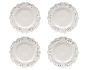 gracie china, victorian rose collection, 8-inch dessert plate, white fine porcelain, set of 4