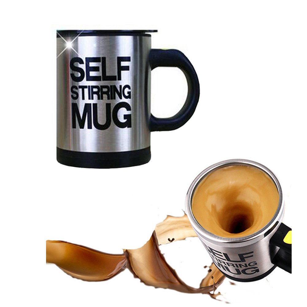 Mengshen Self Stirring Coffee Mug, Stainless Steel Automatic Mixing & Spinning Cup for Morning Travelling Home Office Men and Women MS-A004A Black