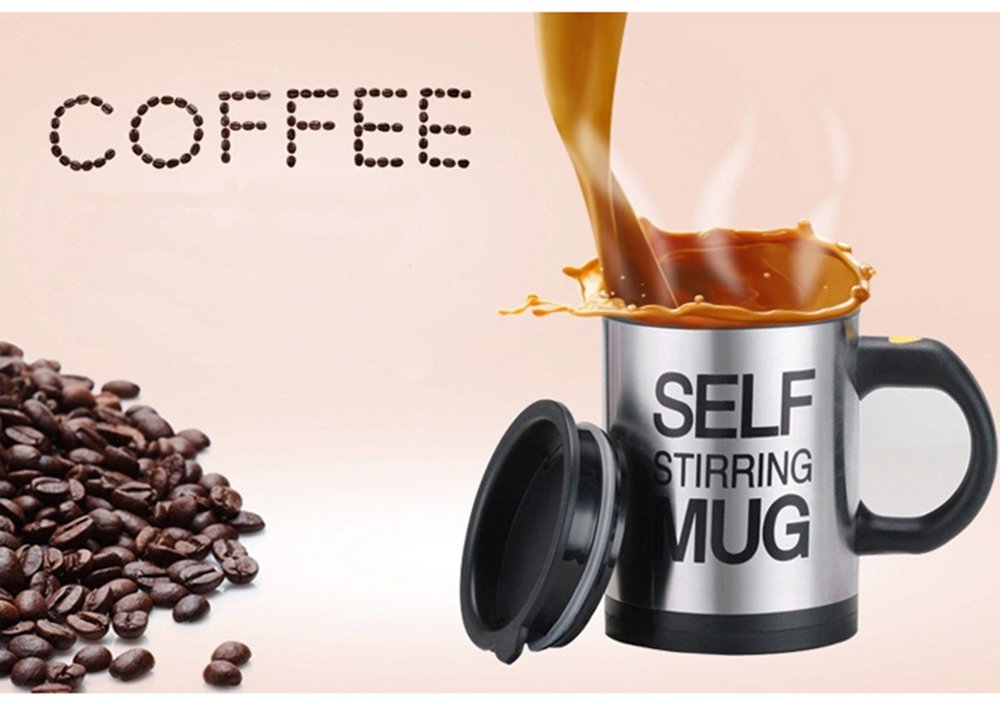 Mengshen Self Stirring Coffee Mug, Stainless Steel Automatic Mixing & Spinning Cup for Morning Travelling Home Office Men and Women MS-A004A Black