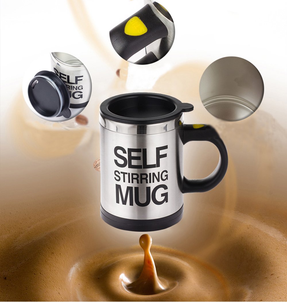 Mengshen Self Stirring Coffee Mug, Stainless Steel Automatic Mixing & Spinning Cup for Morning Travelling Home Office Men and Women MS-A004A Black