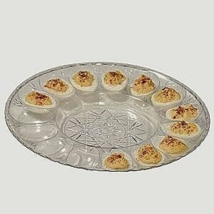 deviled egg clear plastic crystal cut platter - set of 2