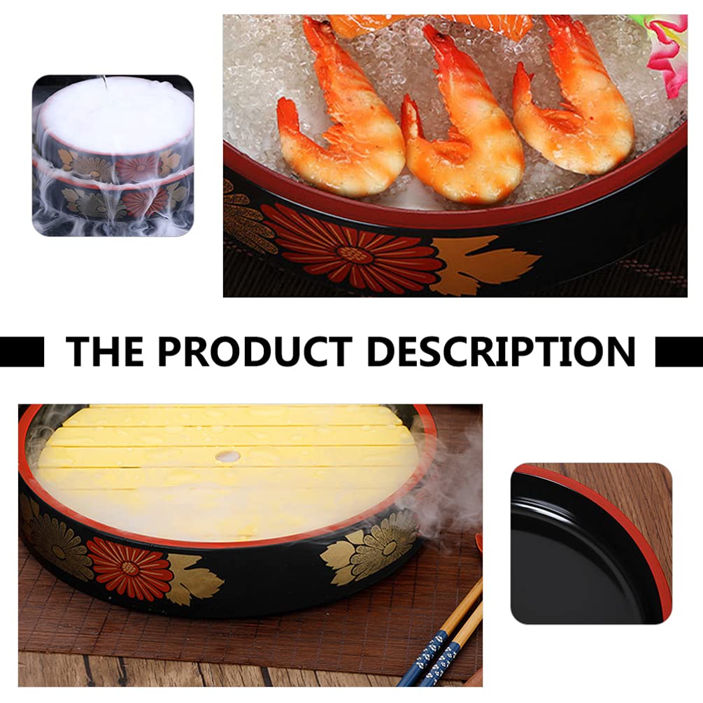 Operitacx Round Sushi Serving Tray Plate Sashimi Platter Seafood Dish Japanese Plastic Lacquered Sushi Food Trays Display Plate (10.6x2.1 inch)