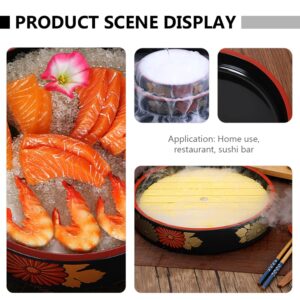 Operitacx Round Sushi Serving Tray Plate Sashimi Platter Seafood Dish Japanese Plastic Lacquered Sushi Food Trays Display Plate (10.6x2.1 inch)