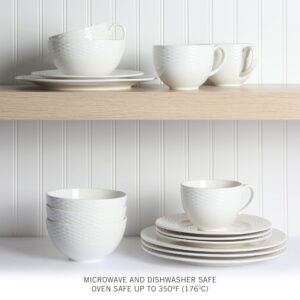 Martha Stewart Maepoole Porcelain Embossed Dinnerware Set White, Service for 4 (16pcs)